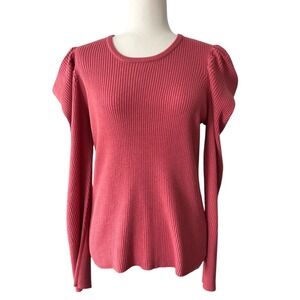 Joe's Jeans Slate Rose Ribbed Puff Shoulder Sweater Wool Blend Womens Size Large